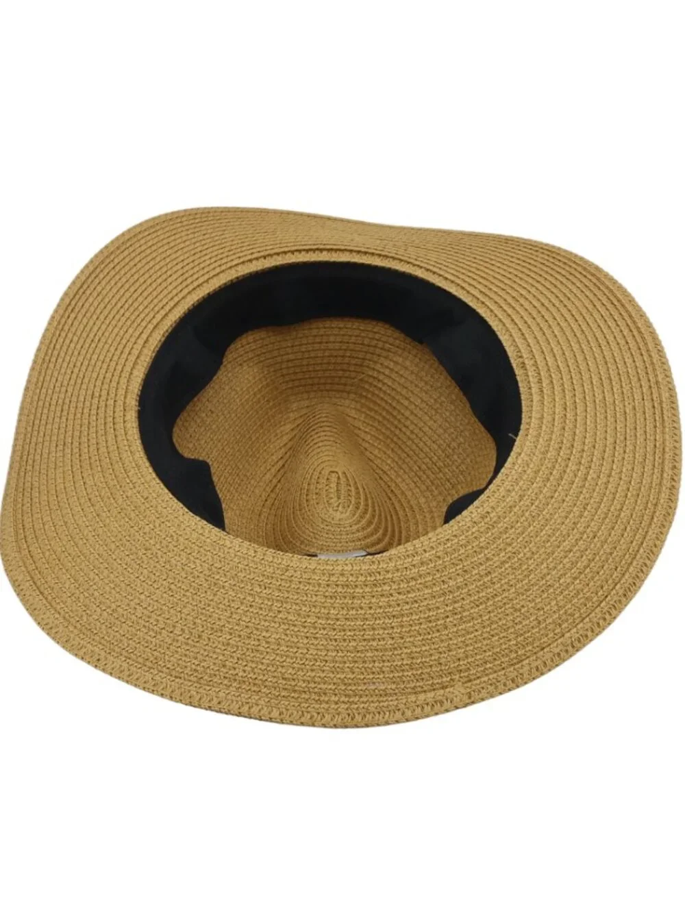 Iluma Straw Fedora Wide Brim Hat Tan with Black band and Rhinestone accents- NEW